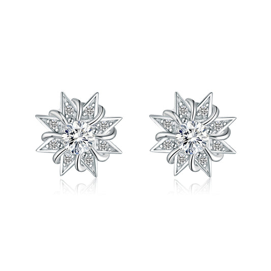 925 Sterling Silver Sunflower Star Earrings for Women Elegant Pearl & Zircon Studs White Gold Plated