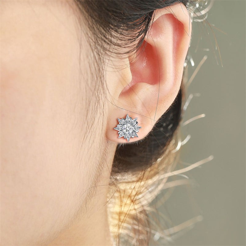 925 Sterling Silver Sunflower Star Earrings for Women Elegant Pearl & Zircon Studs White Gold Plated