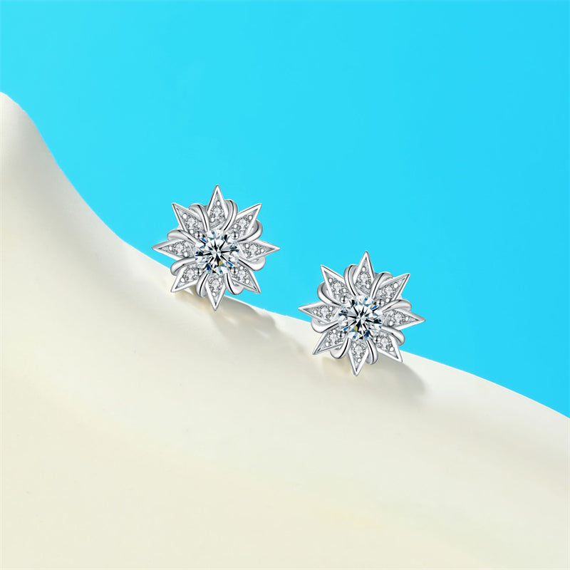 925 Sterling Silver Sunflower Star Earrings for Women Elegant Pearl & Zircon Studs White Gold Plated