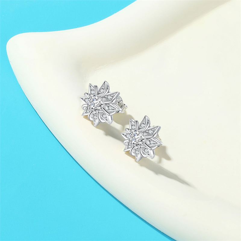 925 Sterling Silver Sunflower Star Earrings for Women Elegant Pearl & Zircon Studs White Gold Plated