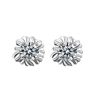 925 Sterling Silver Sunflower Stud Earrings with 0.5ct Green/White/Champagne Moissanite White Gold Plated Luxury Jewelry for Women