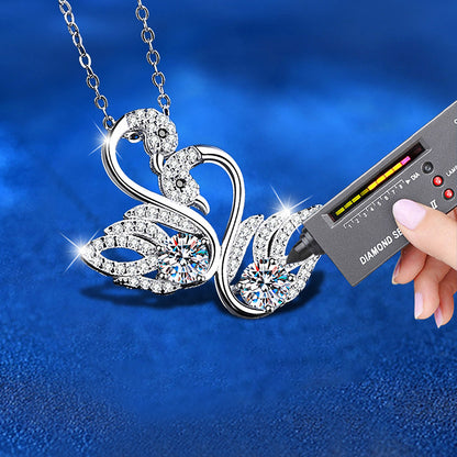 925 Sterling Silver Swan Pendant Necklace with 0.5ct Moissanite Cross Chain Rhodium Plated Women's Elegant Jewelry