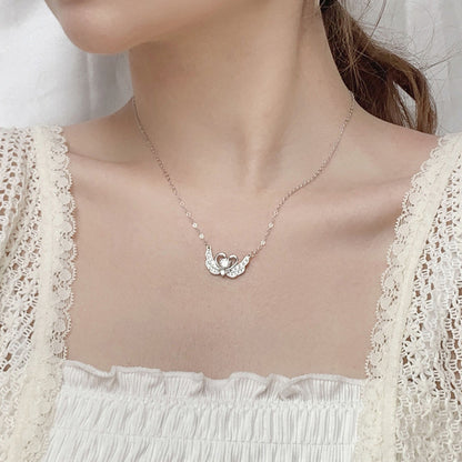925 Sterling Silver Swan Pendant Necklace with 0.5ct Moissanite Cross Chain Women's Elegant Jewelry