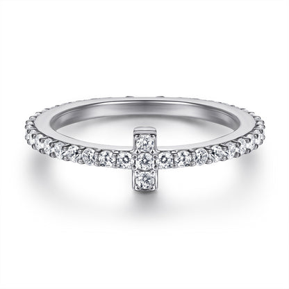 925 Sterling Silver T-Bar Ring – Full Pavé Zircon Cross-Over Statement Ring