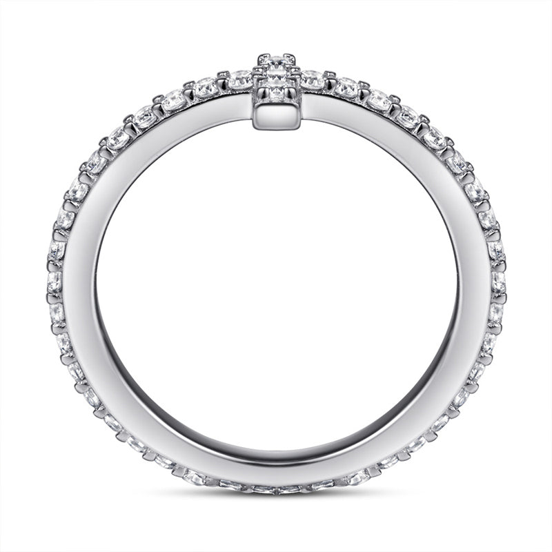 925 Sterling Silver T-Bar Ring – Full Pavé Zircon Cross-Over Statement Ring