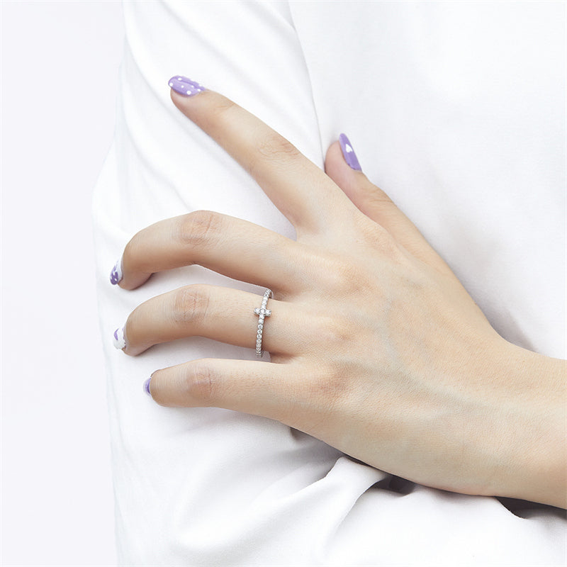 925 Sterling Silver T-Bar Ring – Full Pavé Zircon Cross-Over Statement Ring