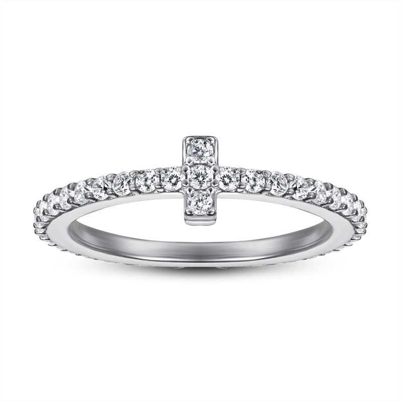 925 Sterling Silver T-Bar Ring – Full Pavé Zircon Cross-Over Statement Ring