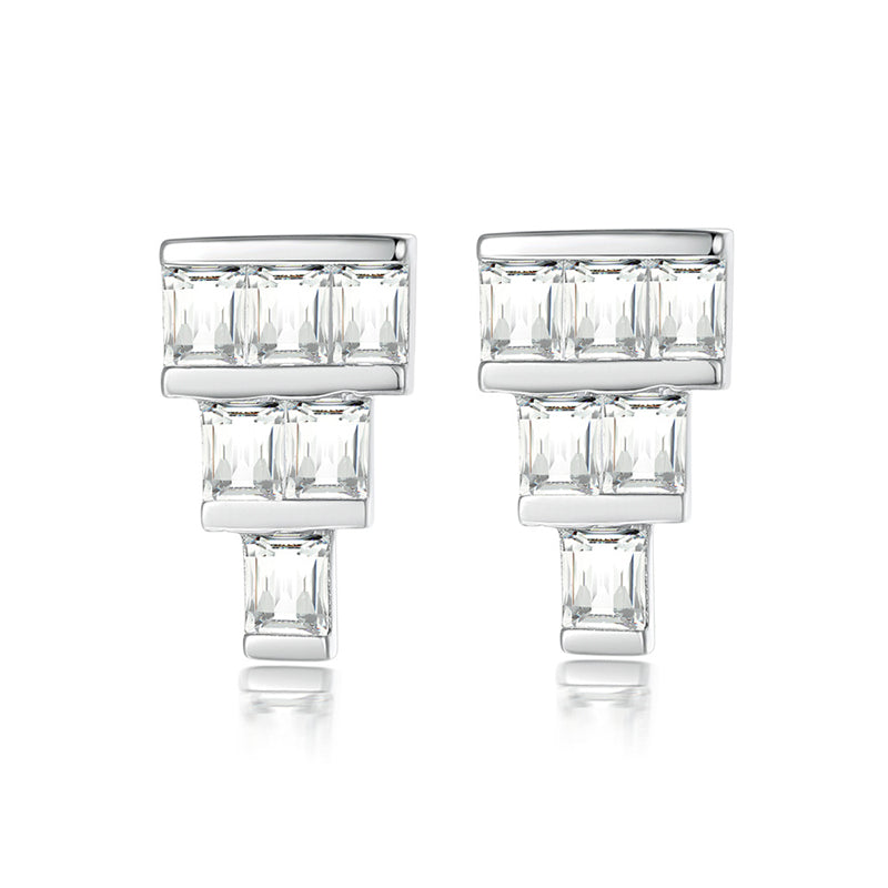 925 Sterling Silver T-Square Earrings for Women Minimalist Zircon Stud Earrings White Gold Plated