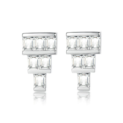 925 Sterling Silver T-Square Earrings for Women Minimalist Zircon Stud Earrings White Gold Plated