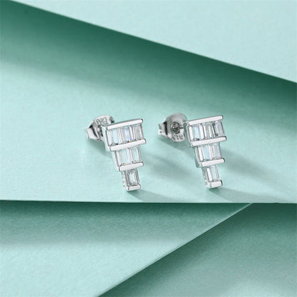 925 Sterling Silver T-Square Earrings for Women Minimalist Zircon Stud Earrings White Gold Plated