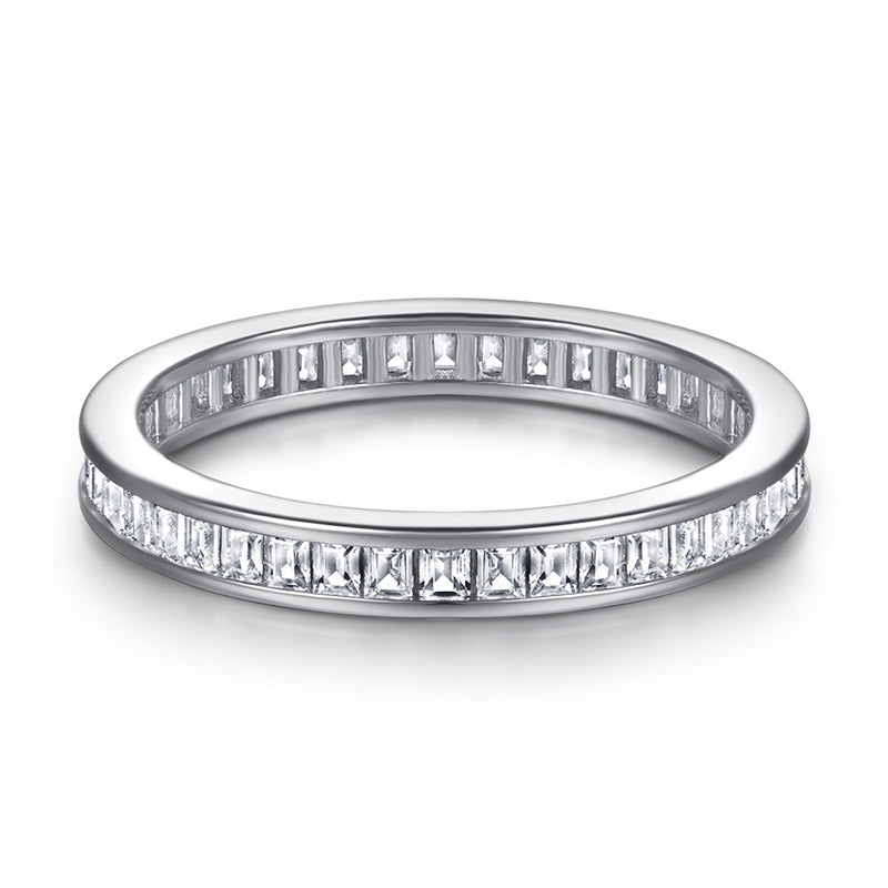 925 Sterling Silver T-Square Full Eternity Band – Modern Geometric Wedding Ring