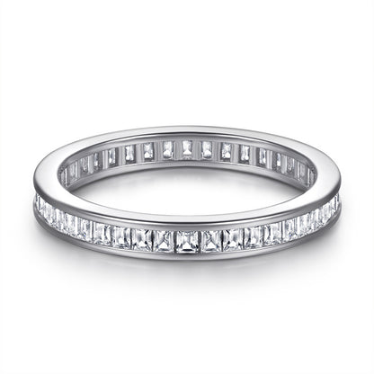 925 Sterling Silver T-Square Full Eternity Band – Modern Geometric Wedding Ring