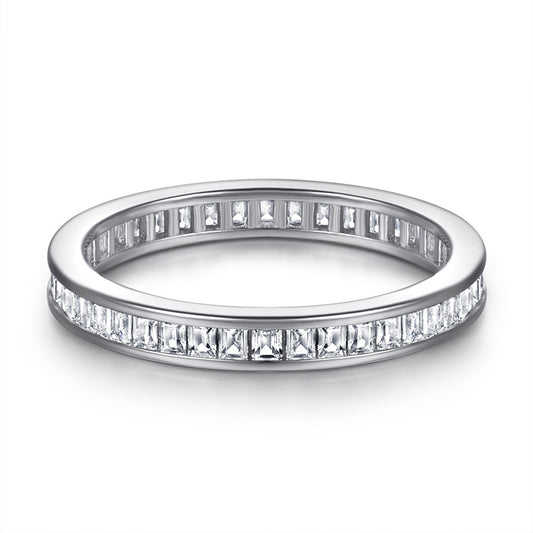 925 Sterling Silver T-Square Full Eternity Band – Modern Geometric Wedding Ring