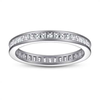 925 Sterling Silver T-Square Full Eternity Band – Modern Geometric Wedding Ring