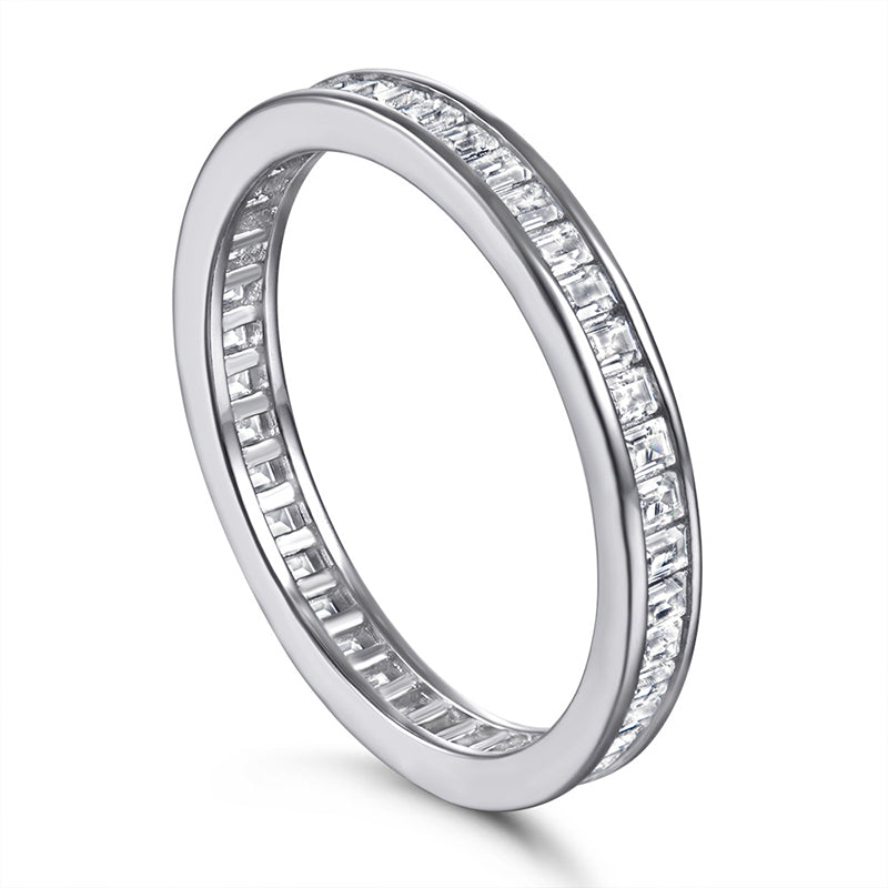 925 Sterling Silver T-Square Full Eternity Band – Modern Geometric Wedding Ring