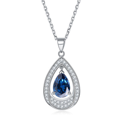 925 Sterling Silver Teardrop Aquamarine Pendant Necklace - Minimalist Ocean-Inspired Jewelry