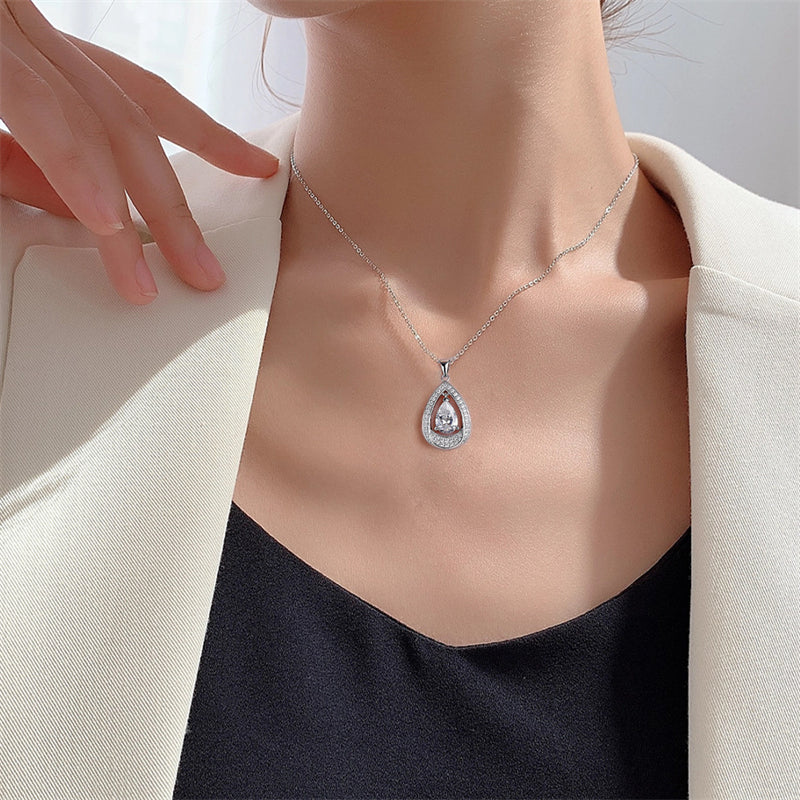 925 Sterling Silver Teardrop Aquamarine Pendant Necklace - Minimalist Ocean-Inspired Jewelry