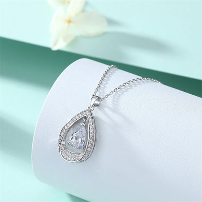 925 Sterling Silver Teardrop Aquamarine Pendant Necklace - Minimalist Ocean-Inspired Jewelry