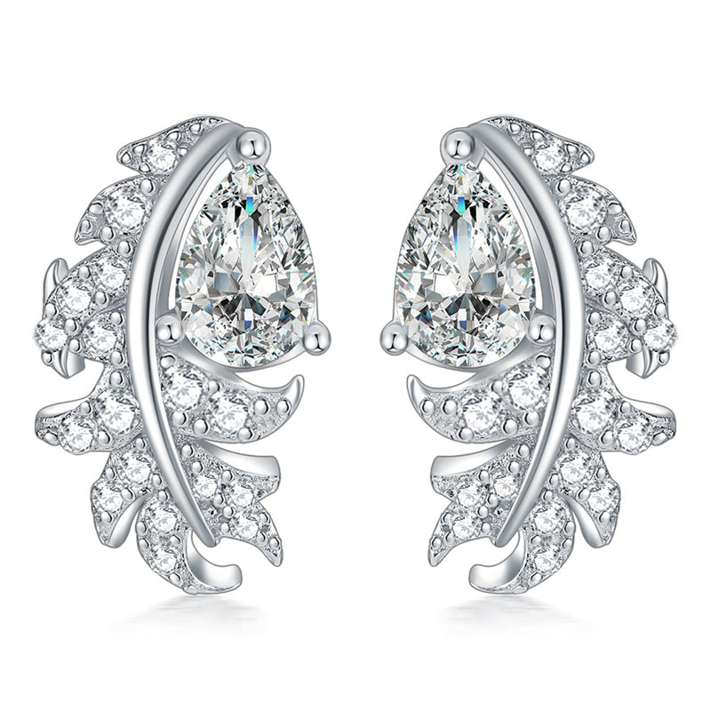 925 Sterling Silver Teardrop Earrings for Women Elegant Zircon Floral Dangle Earrings White Gold Plated 2.8g