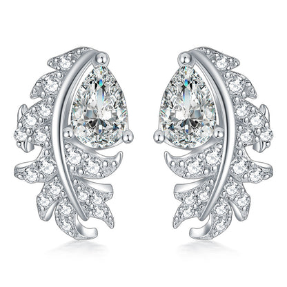 925 Sterling Silver Teardrop Earrings for Women Elegant Zircon Floral Dangle Earrings White Gold Plated 2.8g