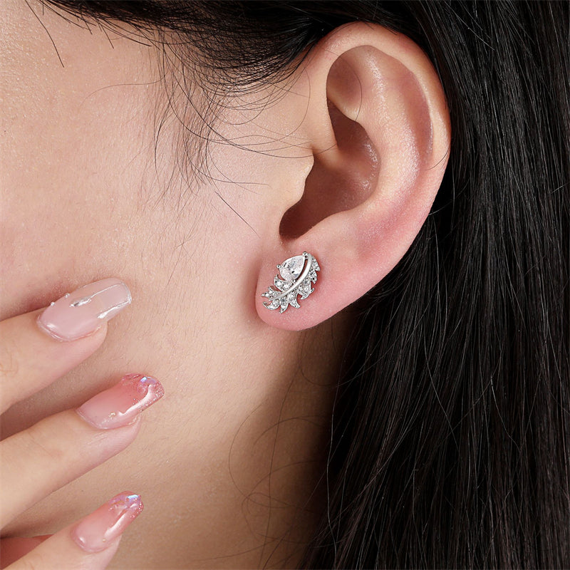925 Sterling Silver Teardrop Earrings for Women Elegant Zircon Floral Dangle Earrings White Gold Plated 2.8g