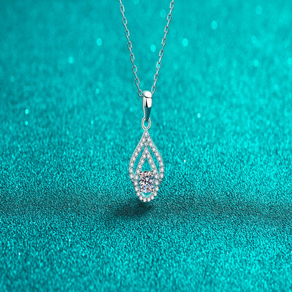 925 Sterling Silver Teardrop Openwork Pendant Necklace - 0.3CT Moissanite Minimalist Chain