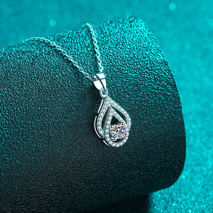 925 Sterling Silver Teardrop Openwork Pendant Necklace - 0.3CT Moissanite Minimalist Chain