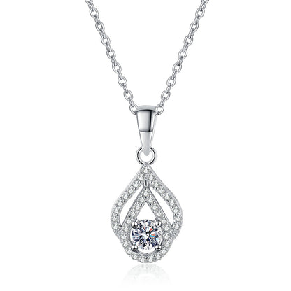 925 Sterling Silver Teardrop Openwork Pendant Necklace - 0.3CT Moissanite Minimalist Chain