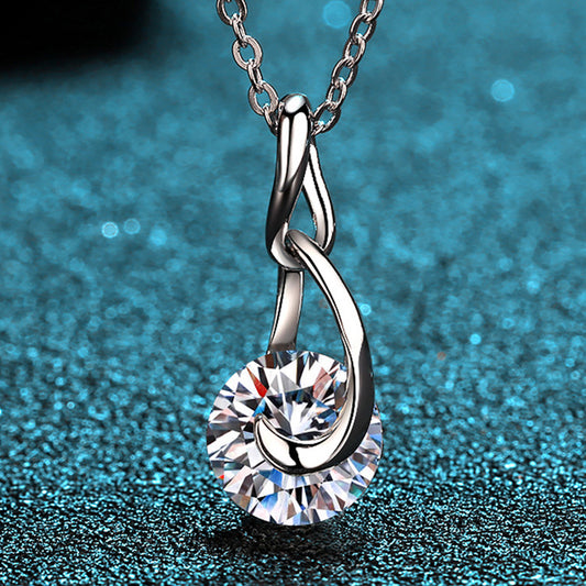 925 Sterling Silver Teardrop Pendant Necklace - 2CT Moissanite Sporty-Chic Collarbone Chain