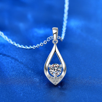 925 Sterling Silver Teardrop Pendant Necklace with 0.5ct/1ct Moissanite & Cross Chain - White Gold Plated Minimalist Jewelry