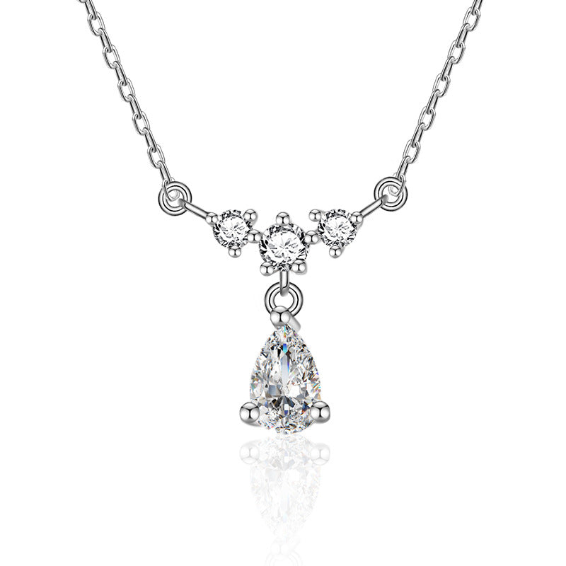 925 Sterling Silver Teardrop Pendant Necklace with 0.8ct Moissanite & Fringe Detailing Rhodium Plated Cross Chain Luxury Jewelry