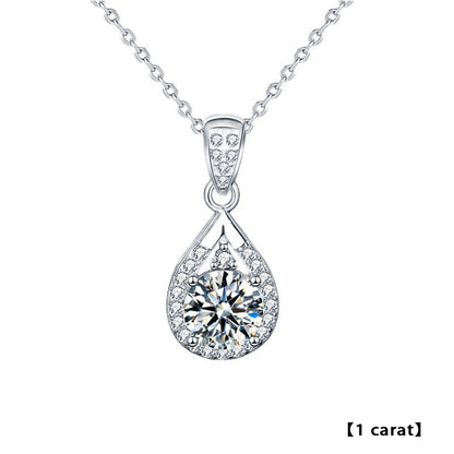 925 Sterling Silver Teardrop Pendant Necklace with 1ct/2ct/3ct Moissanite Cross Chain for Women Rhodium Plated