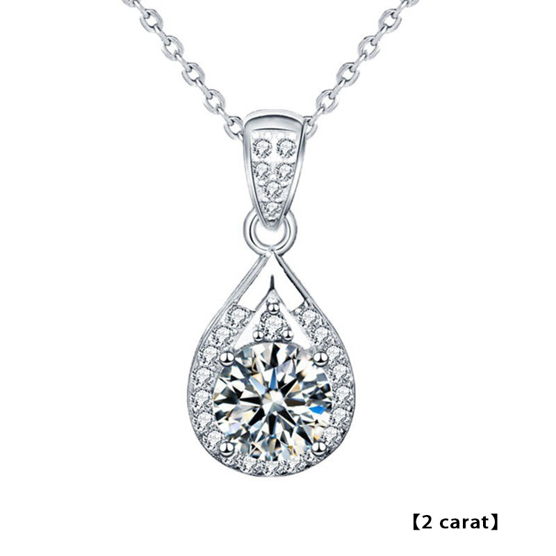 925 Sterling Silver Teardrop Pendant Necklace with 1ct/2ct/3ct Moissanite Cross Chain for Women Rhodium Plated