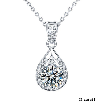 925 Sterling Silver Teardrop Pendant Necklace with 1ct/2ct/3ct Moissanite Cross Chain for Women Rhodium Plated