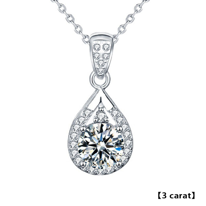 925 Sterling Silver Teardrop Pendant Necklace with 1ct/2ct/3ct Moissanite Cross Chain for Women Rhodium Plated