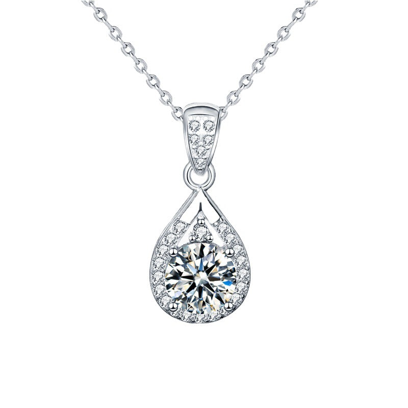 925 Sterling Silver Teardrop Pendant Necklace with 1ct/2ct/3ct Moissanite Cross Chain for Women Rhodium Plated