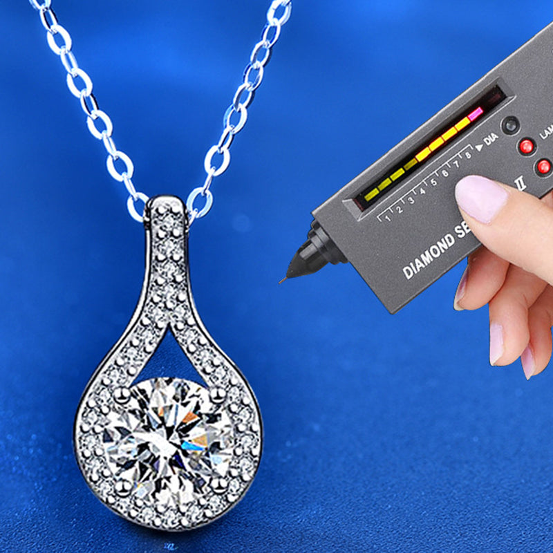 925 Sterling Silver Teardrop Pendant Necklace with 1ct/2ct Moissanite & Cross Chain White Gold Plated Professional Women's Jewelry