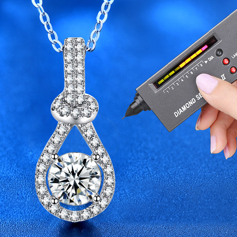 925 Sterling Silver Teardrop Pendant Necklace with 1ct Moissanite & Cross Chain - White Gold Plated Women's Luxury Jewelry