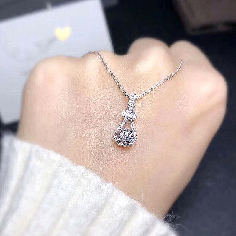 925 Sterling Silver Teardrop Pendant Necklace with 1ct Moissanite & Cross Chain - White Gold Plated Women's Luxury Jewelry