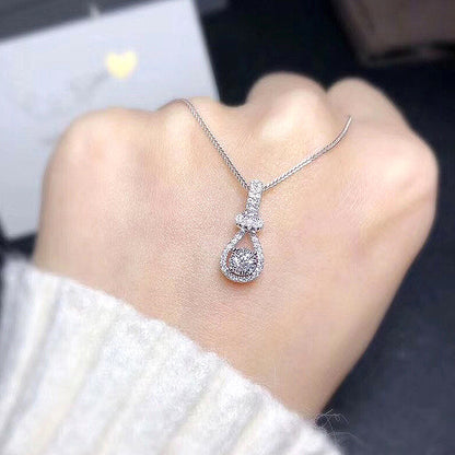 925 Sterling Silver Teardrop Pendant Necklace with 1ct Moissanite & Cross Chain - White Gold Plated Women's Luxury Jewelry