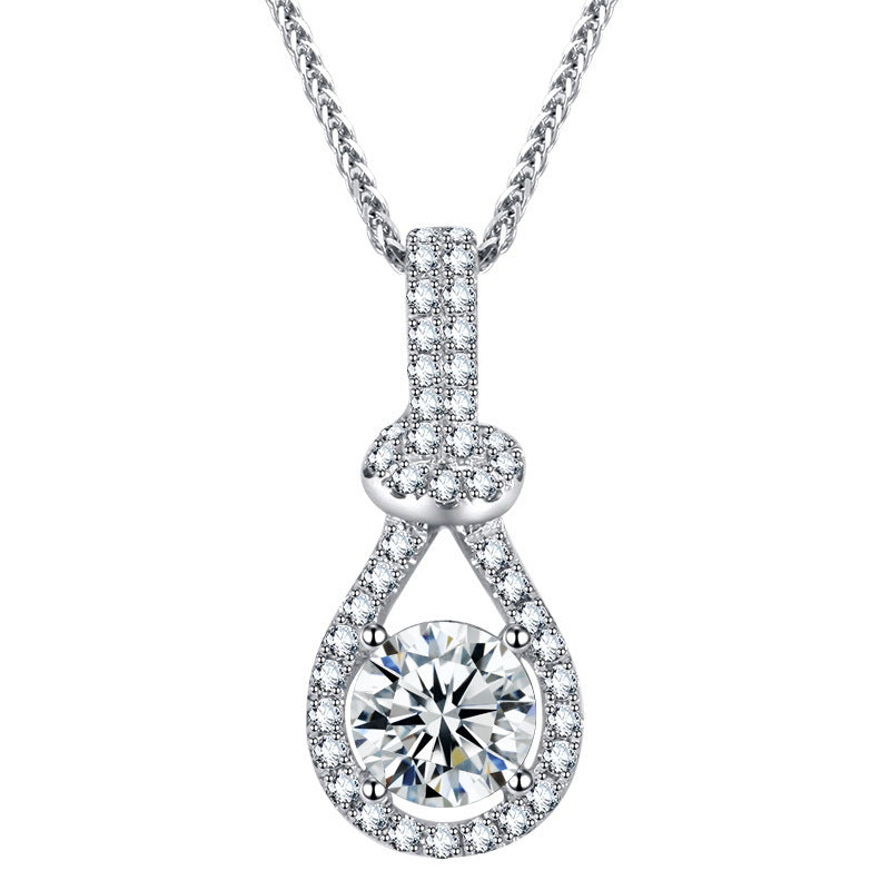 925 Sterling Silver Teardrop Pendant Necklace with 1ct Moissanite & Cross Chain - White Gold Plated Women's Luxury Jewelry