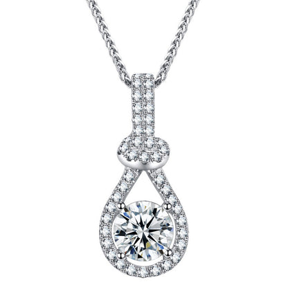 925 Sterling Silver Teardrop Pendant Necklace with 1ct Moissanite & Cross Chain - White Gold Plated Women's Luxury Jewelry