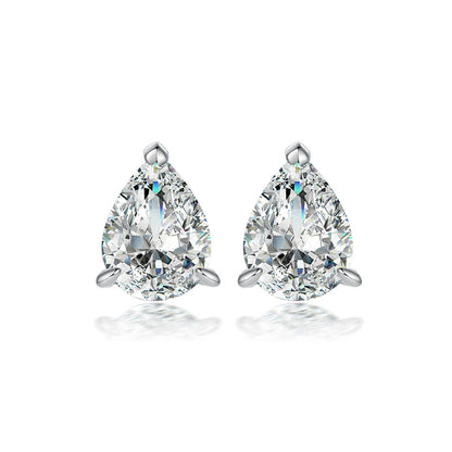 925 Sterling Silver Teardrop Stud Earrings – Elegant Pear-Shaped Zircon Design