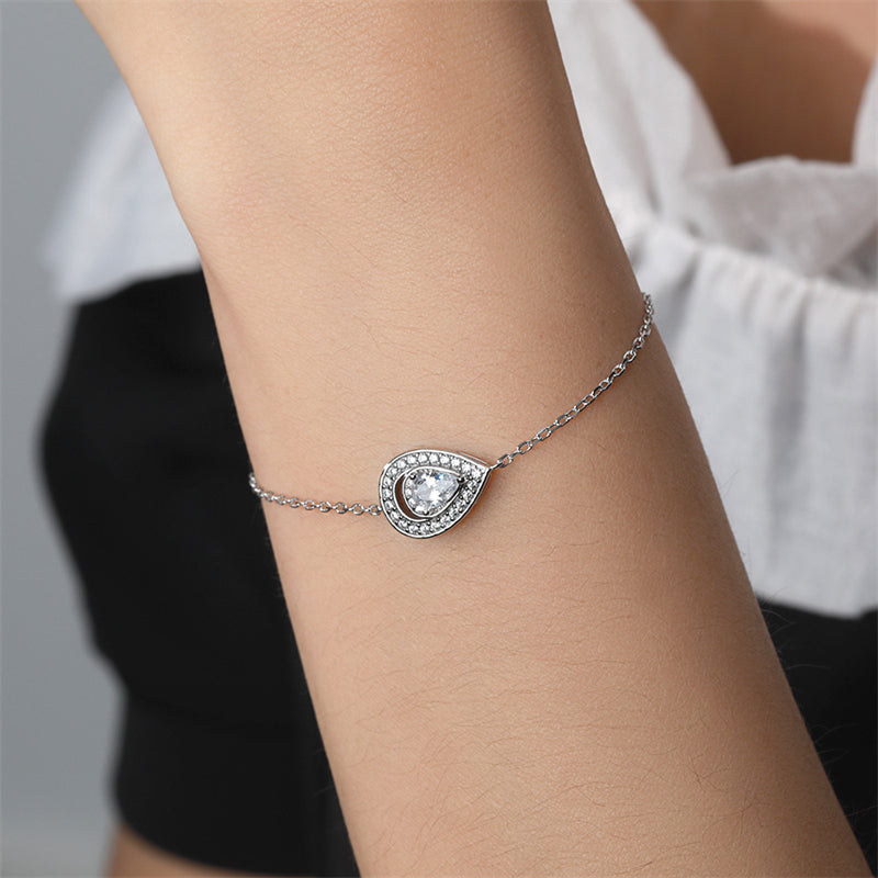 925 Sterling Silver Teardrop Zirconia Bracelet - Elegant Geometric Jewelry