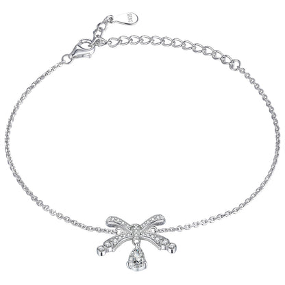 925 Sterling Silver Teardrop & Bow Bracelet - Elegant European-Style Jewelry