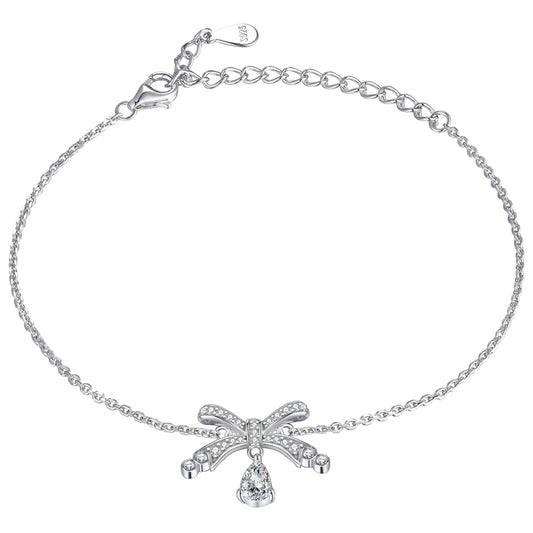 925 Sterling Silver Teardrop & Bow Bracelet - Elegant European-Style Jewelry
