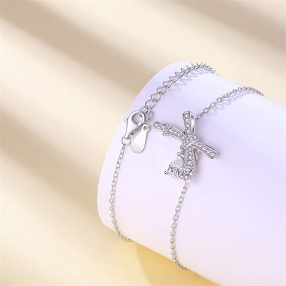 925 Sterling Silver Teardrop & Bow Bracelet - Elegant European-Style Jewelry