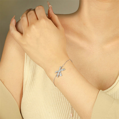 925 Sterling Silver Teardrop & Bow Bracelet - Elegant European-Style Jewelry