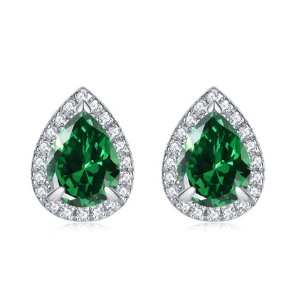 925 Sterling Silver Teardrop & Heart Stud Earrings – Elegant Birthstone Zircon Jewelry