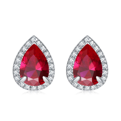 925 Sterling Silver Teardrop & Heart Stud Earrings – Elegant Birthstone Zircon Jewelry